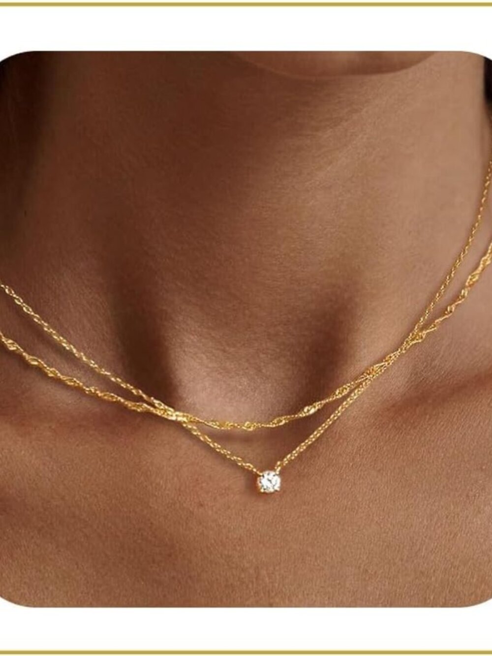 Dainty 14k Gold Plated/Silver Cubic Zirconia Necklaces for Women, Simple CZ Jewe